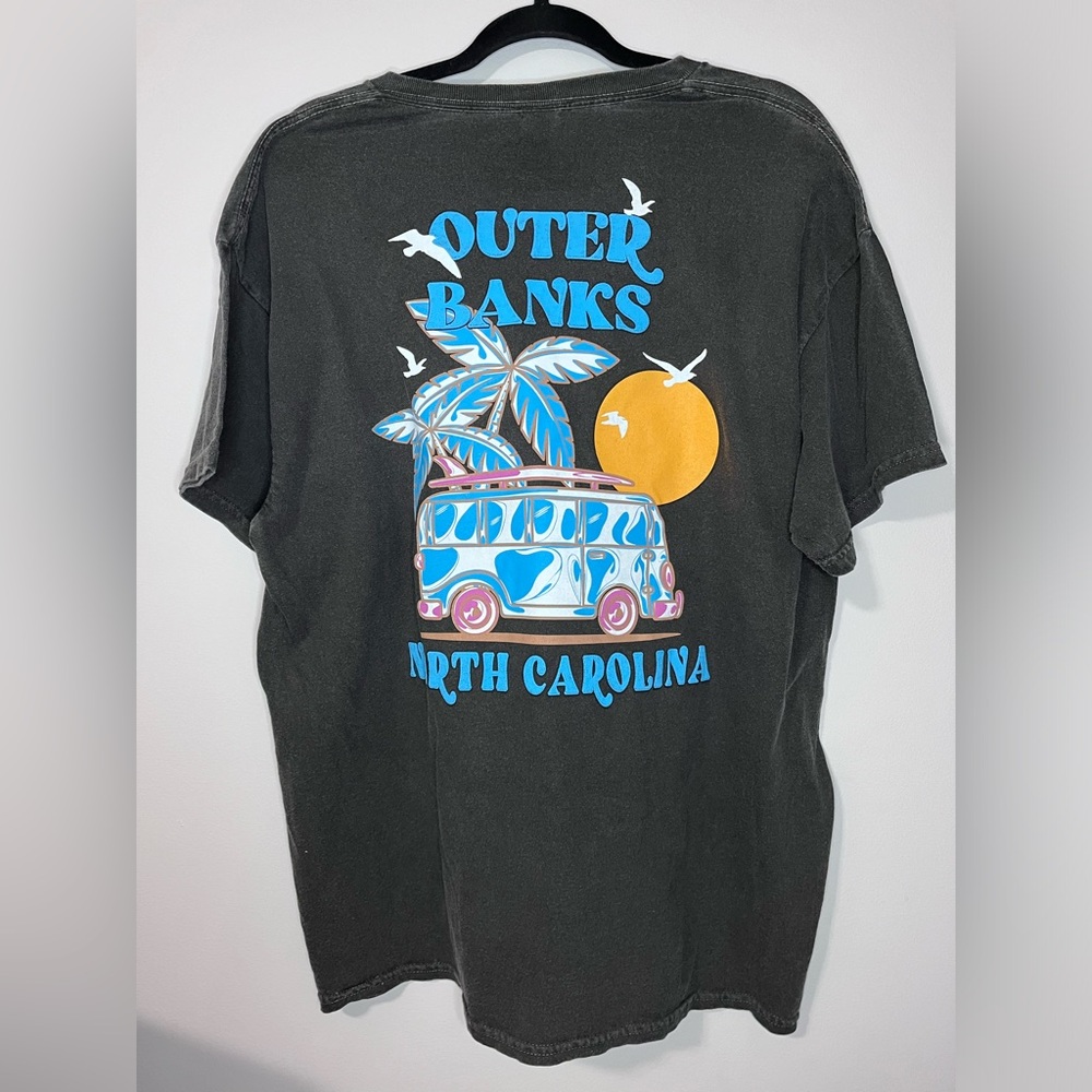 OBX OUTER BANKS NC Vintage Wash Graphic Tee Beaches Unisex T-Shirt Sz L NWOT